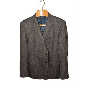 Custom Made Men's Joseph Abboud Taupe & Navy Plaid Sport Coat Size 46 Regular